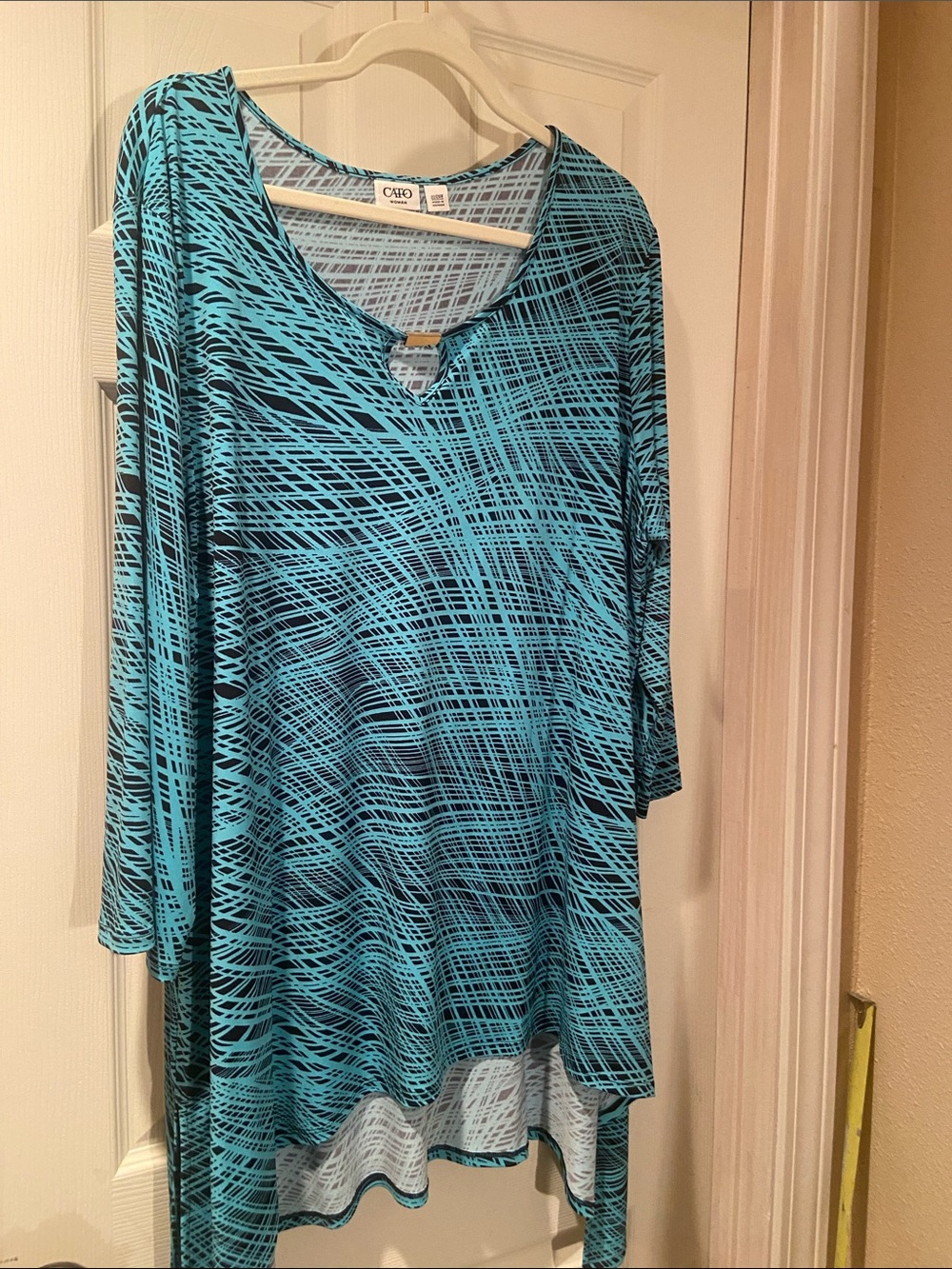 Cato Teal and Black Abstract V-Neck Tunic